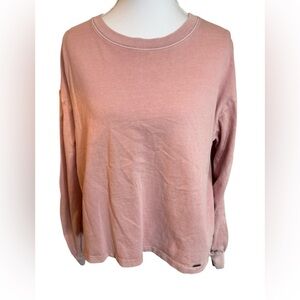 Hollister Women’s Pink Long Sleeve Top Crochet Sleeve Detail Size Small